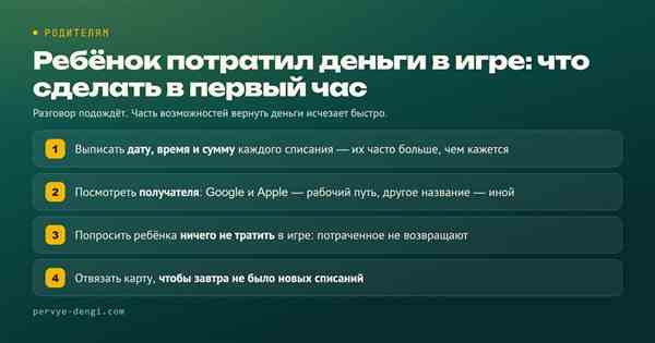 Ребёнок потратил деньги в игре: четыре действия в первый час